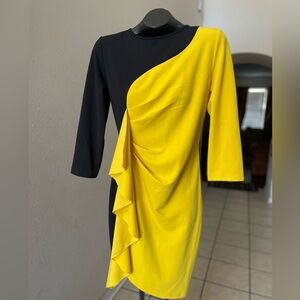 Elegant Asymmetrical Black and Yellow Dress